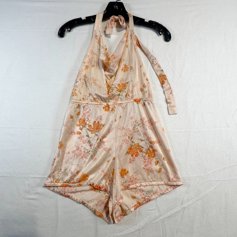 Cattani California Vintage Floral Halter Romper Jumpsuit Peach Orange Size‎ S